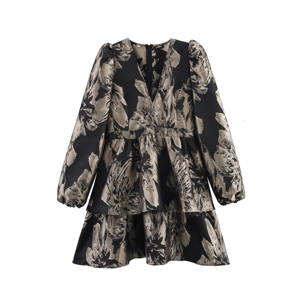 Fashion hem jacquard layered decorative dress for women