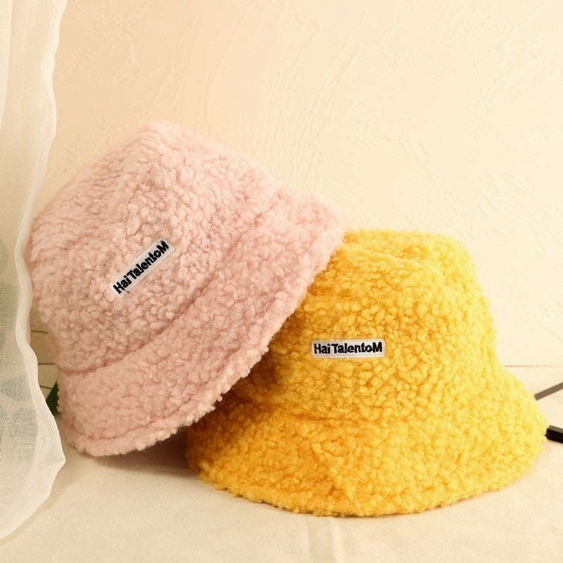 Hat Female Autumn And Winter Warm Lambswool Fishing Cap Korean Fashion Plush Cap New Fashion Letter Cap