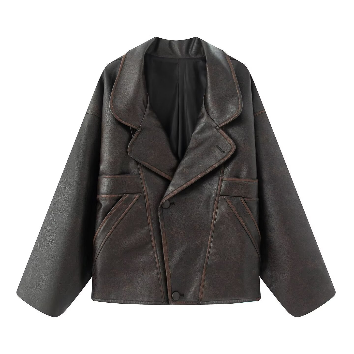 Fashion Casual Lapel Leather Jacket for Women