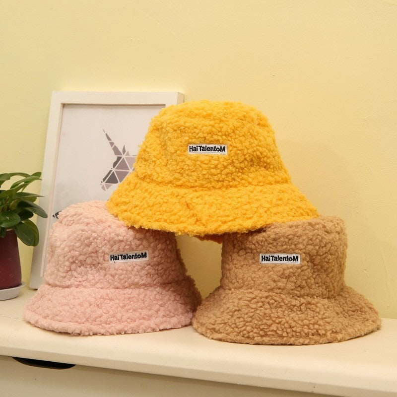 Hat Female Autumn And Winter Warm Lambswool Fishing Cap Korean Fashion Plush Cap New Fashion Letter Cap