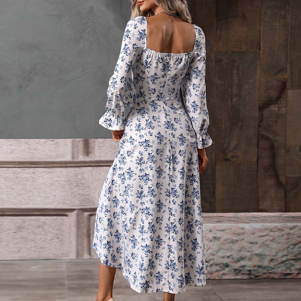 European and American temperament fashion floral dress long dress women