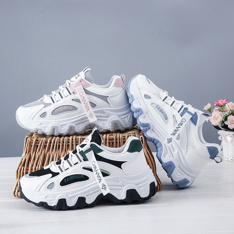 Student sports shoes, women's trendy height increasing mesh casual shoes