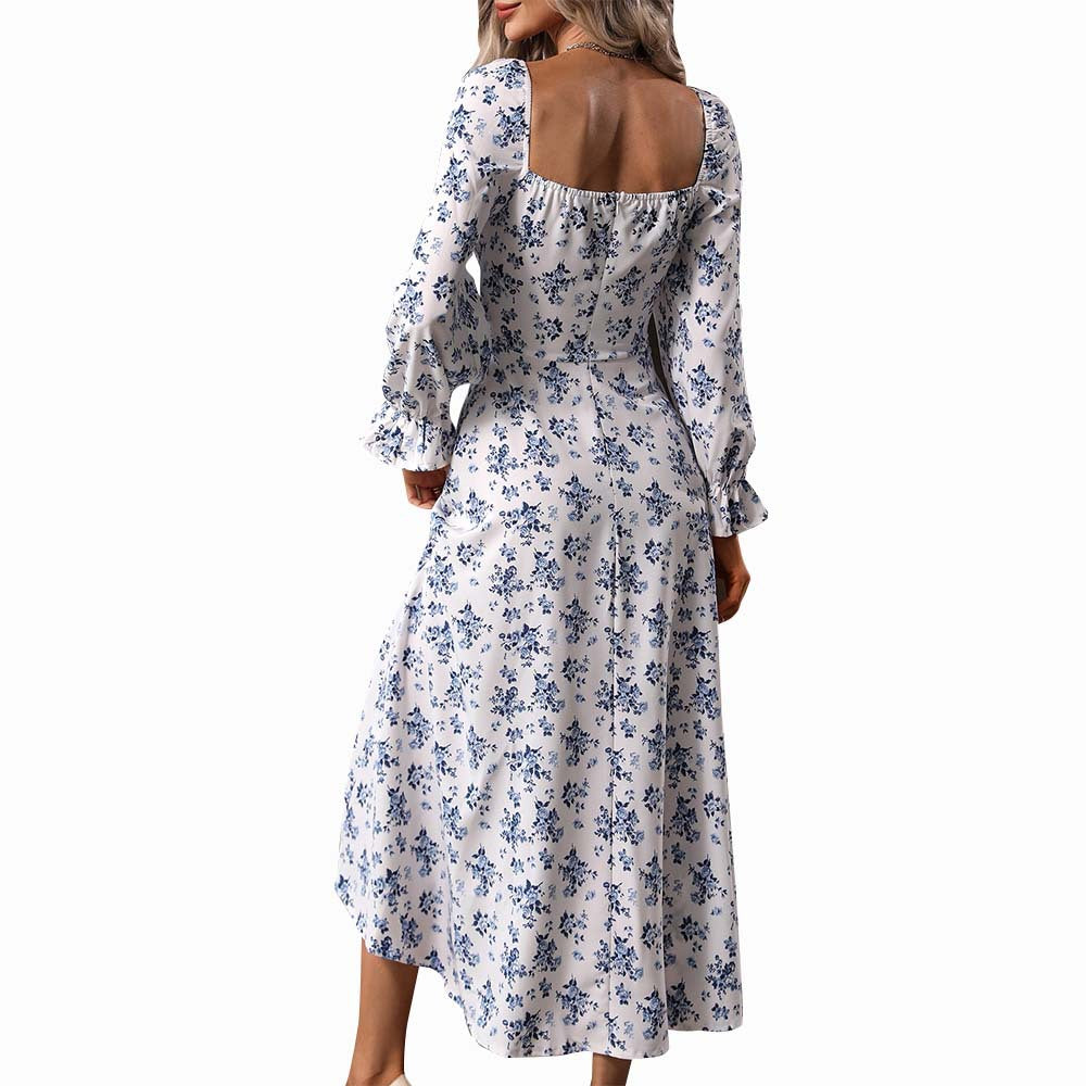 European and American temperament fashion floral dress long dress women