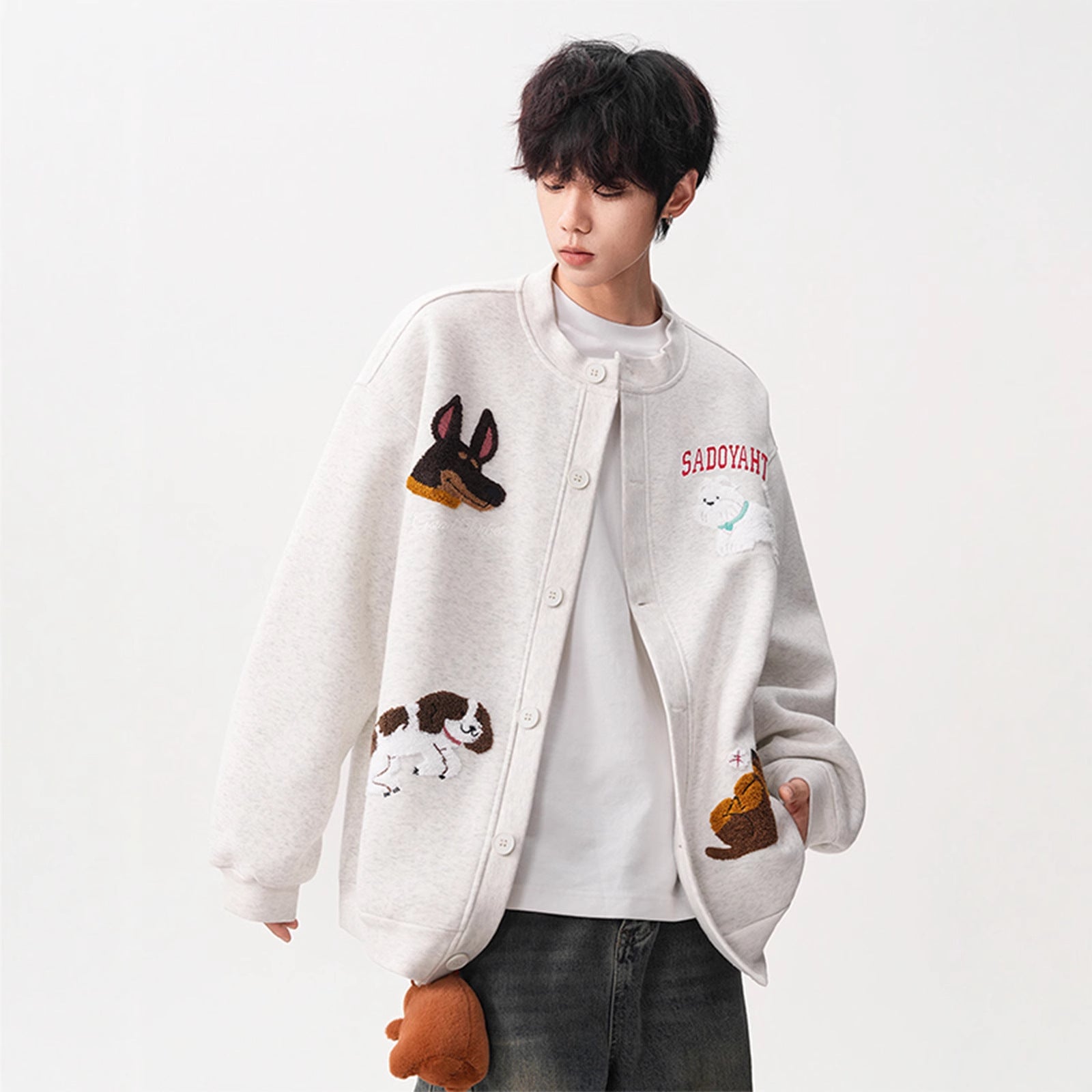 Dog Flocking Hoodie Jacket for Men, Casual Loose Fit Fashion Top