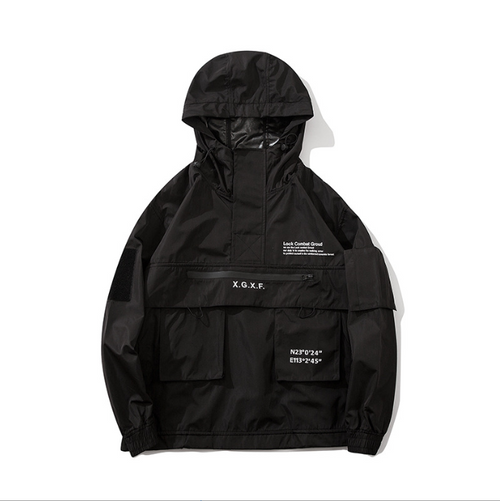 China Chic Men Fashion Tactics Multi Pocket Men Workwear Coat Top Dark Loose Cool Shock Jacket