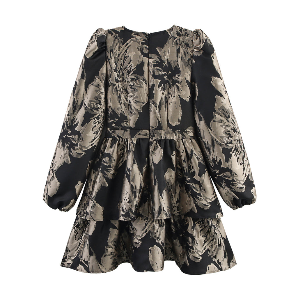 Fashion hem jacquard layered decorative dress for women